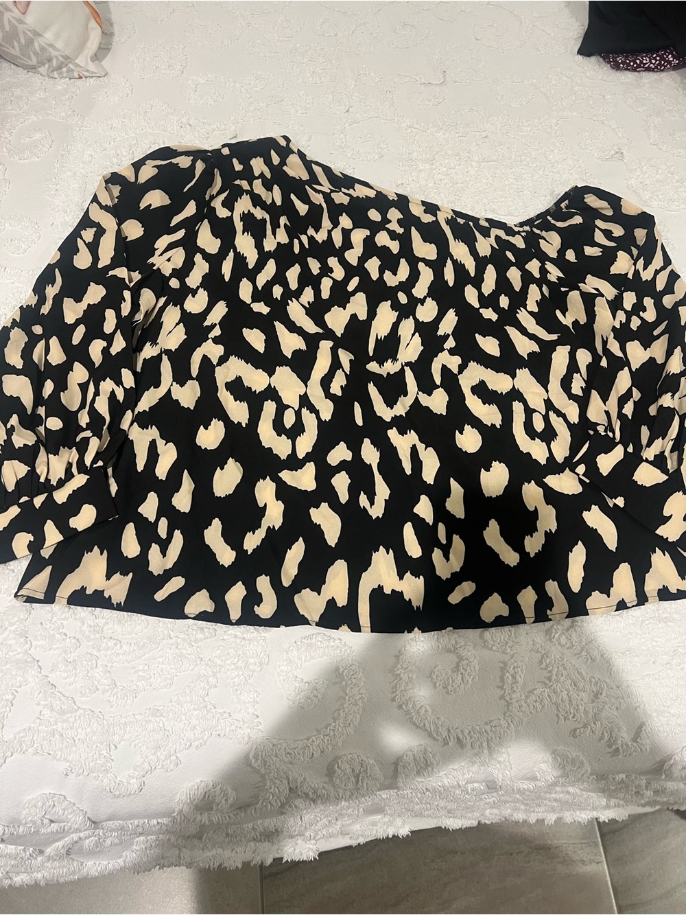 SHEIN Curve Women’s 2XL Black Beige Leopard Print Puff Sleeve Blouse